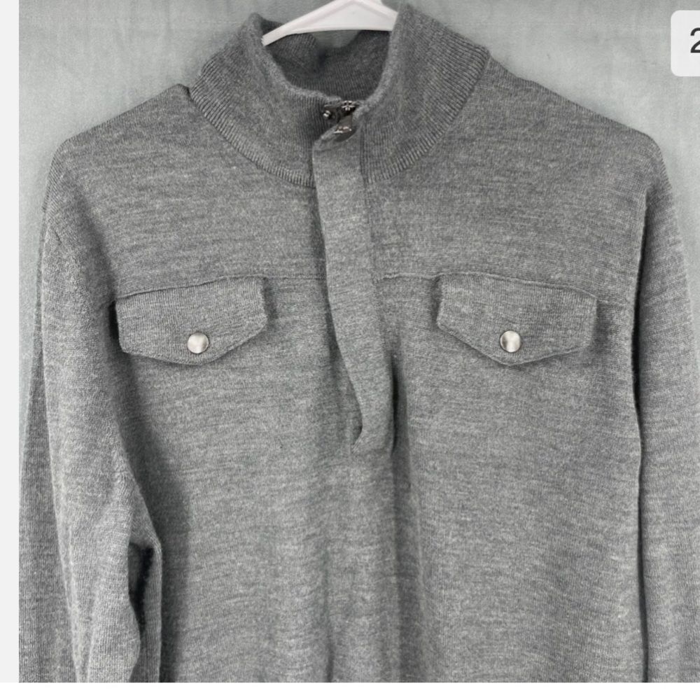 Banana Republic Knit/WoolSweater Mens S Gray Italian Yarn 1/4Zip Long Sleeve NWT